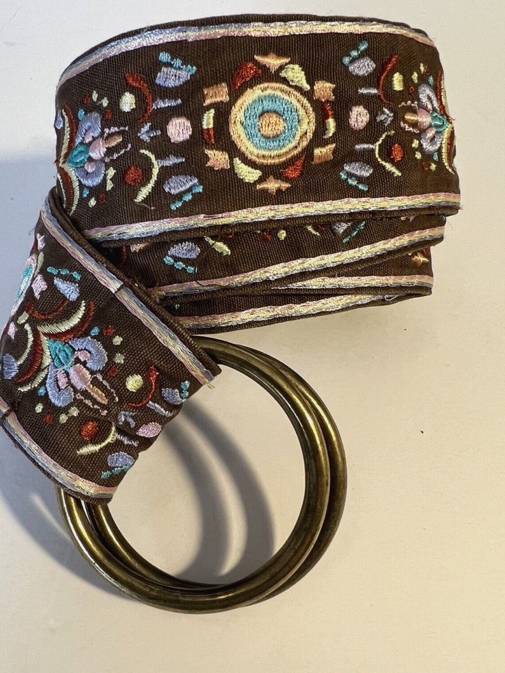 Talbots Embroidered Fabric Belt with Double Ring Closure